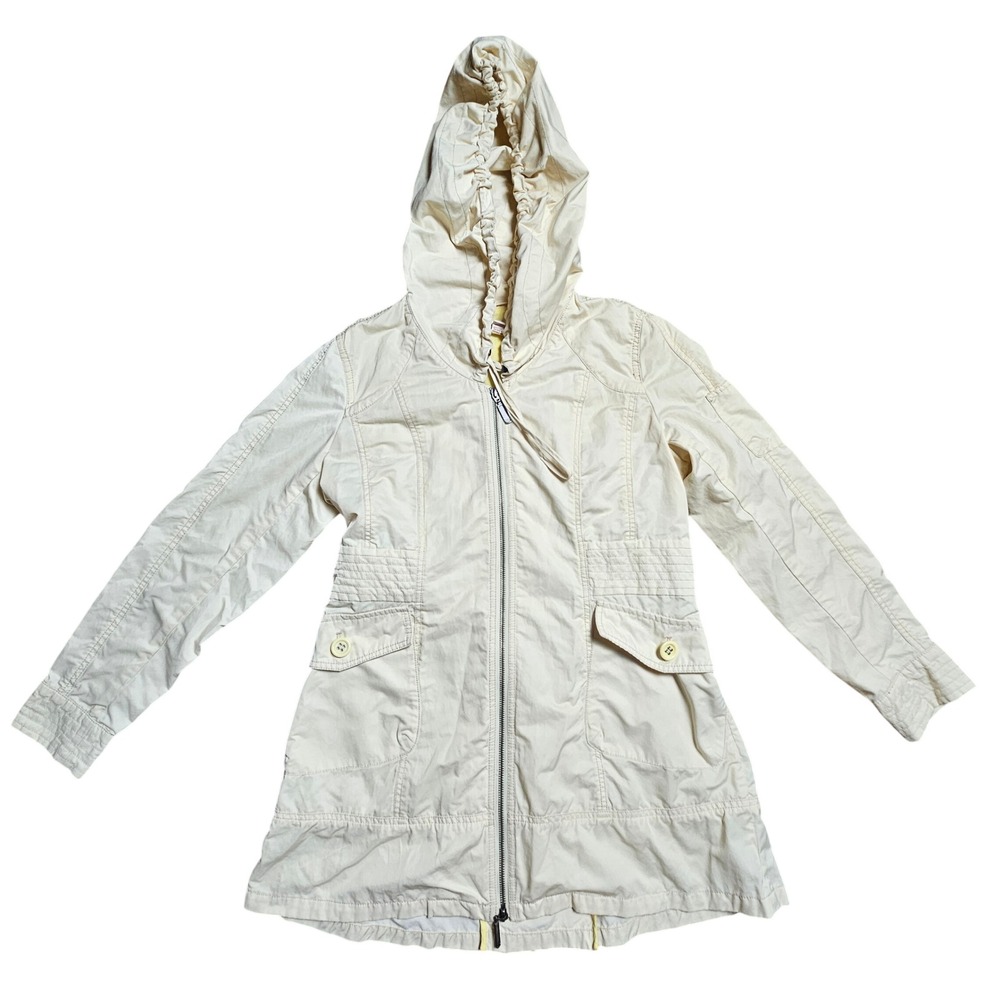Sundance Womens Hooded Zip Up Utility Parka Jacket S Drawstring Cotton Blend
